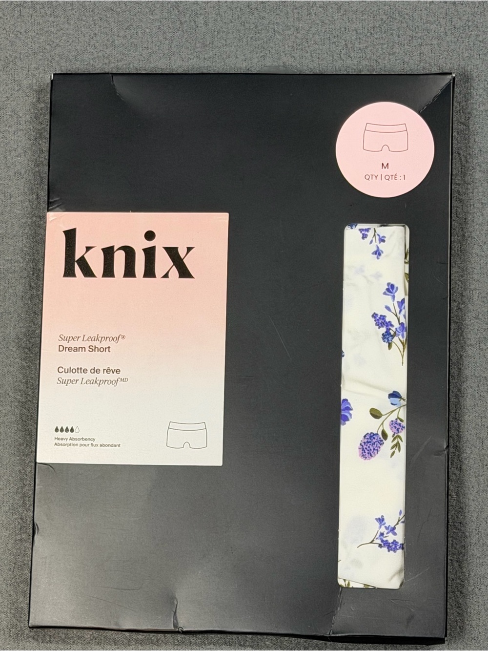 knix Super Leakproof Dream Short – White with Blue Floral teen medium